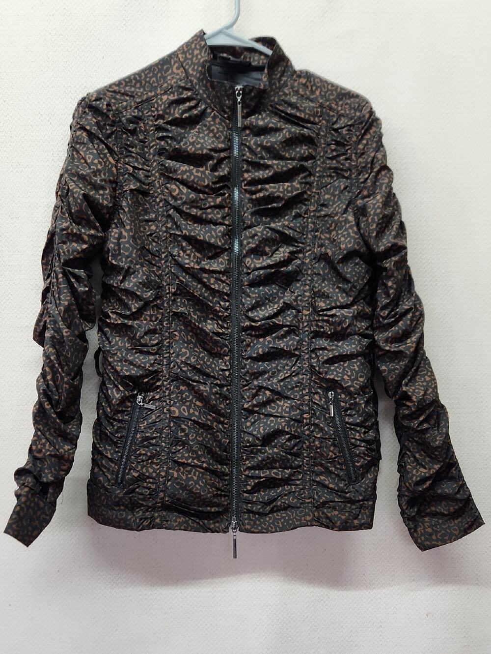 Womens Black and Brown Leopard Bomber Jacket